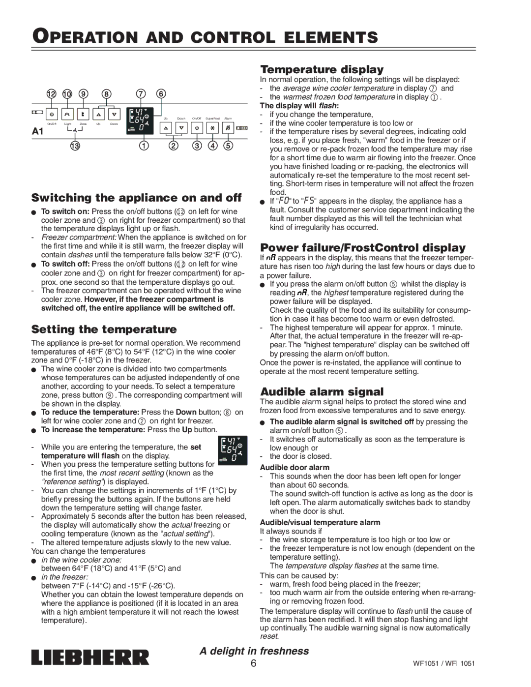 Liebherr WFI1051, WF1051 manual Operation and Control Elements 