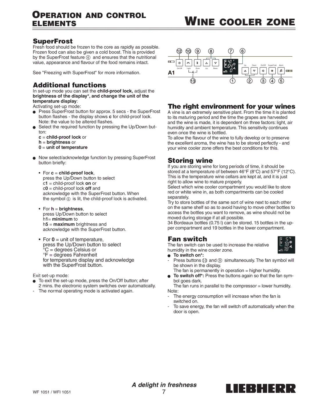 Liebherr WF1051, WFI1051 manual Wine Cooler Zone 