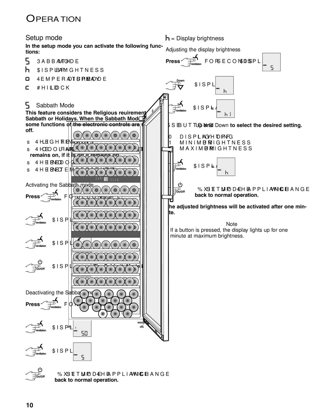 Liebherr WS 17800 manual Setup mode, = Sabbath Mode, = Display brightness 