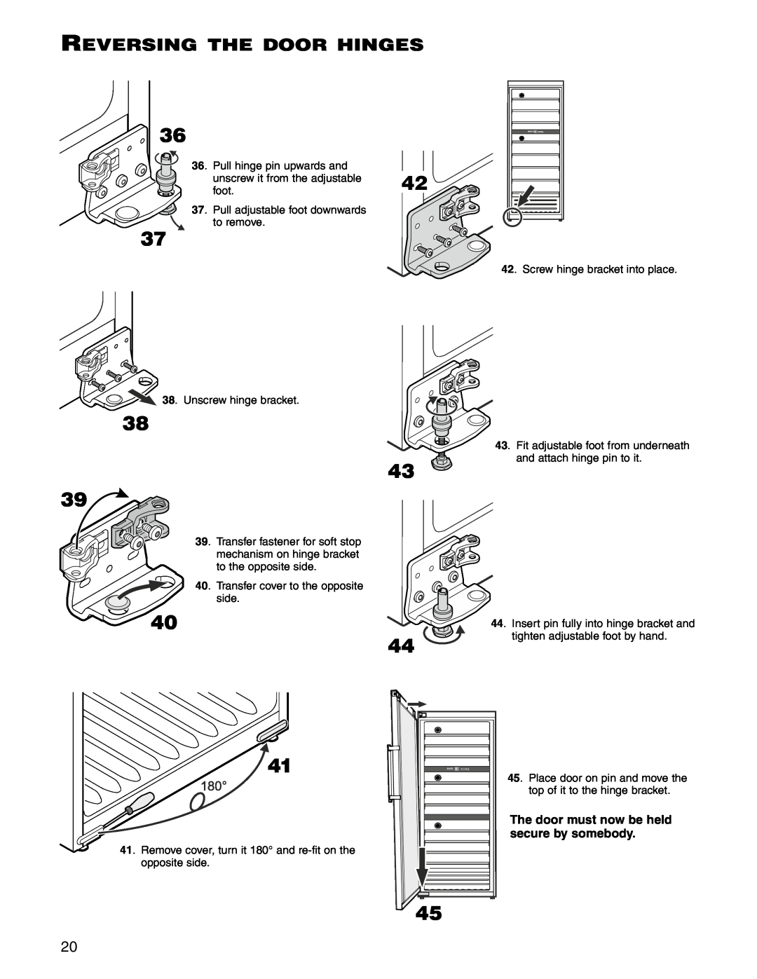 Liebherr WS 17800 manual Reversing the door hinges, Unscrew hinge bracket, Screw hinge bracket into place 