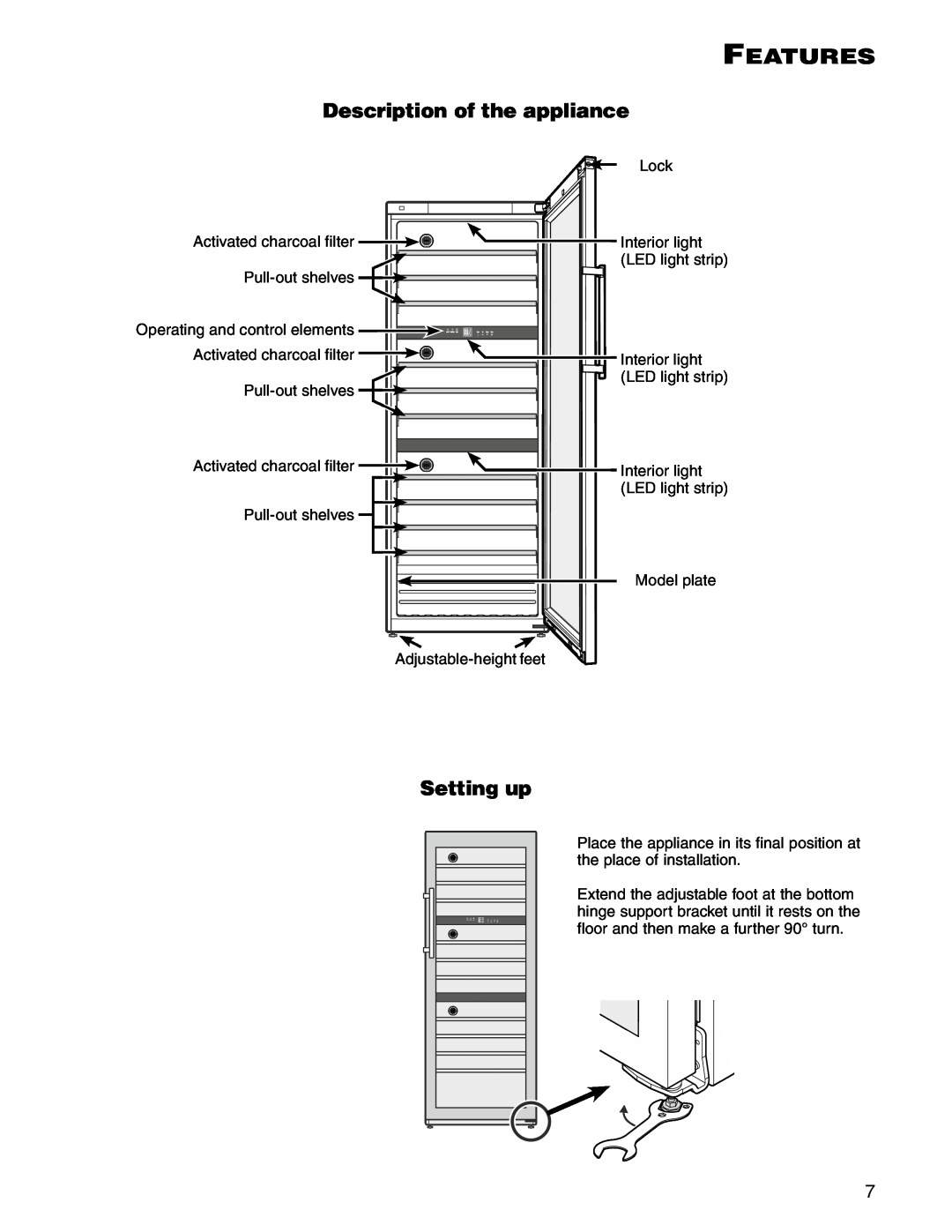 Liebherr WS 17800 manual Features, Description of the appliance, Setting up 