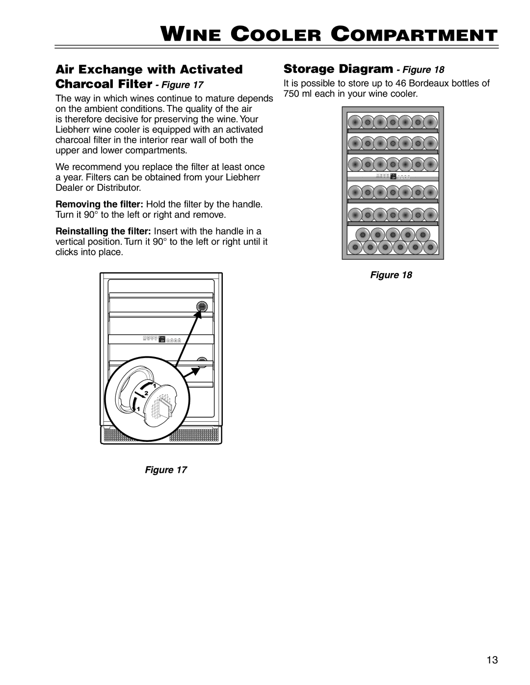 Liebherr WS 40 manuel dutilisation Air Exchange with Activated Charcoal Filter Figure, Storage Diagram Figure 