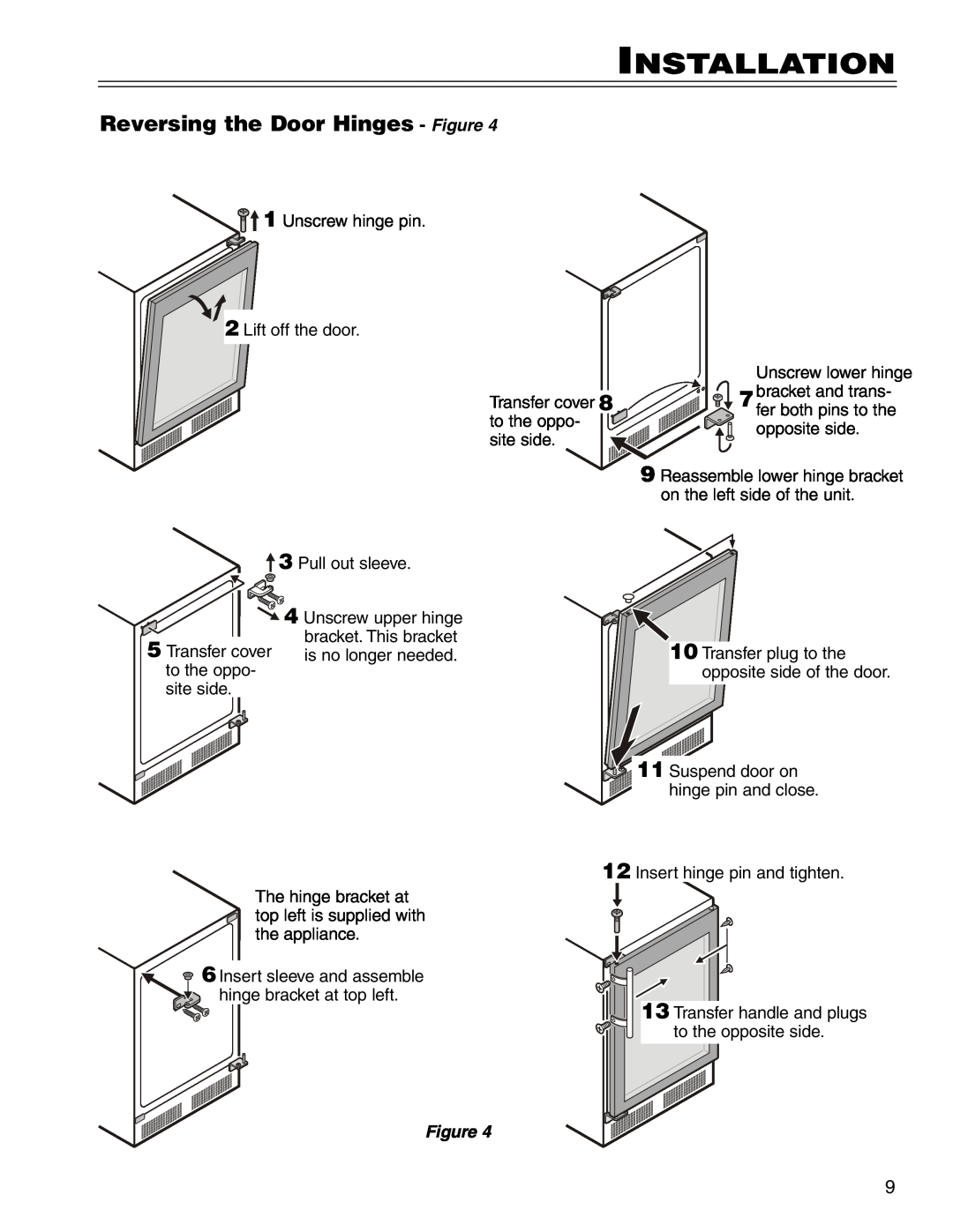Liebherr WS 40 manuel dutilisation Reversing the Door Hinges - Figure, Installation 