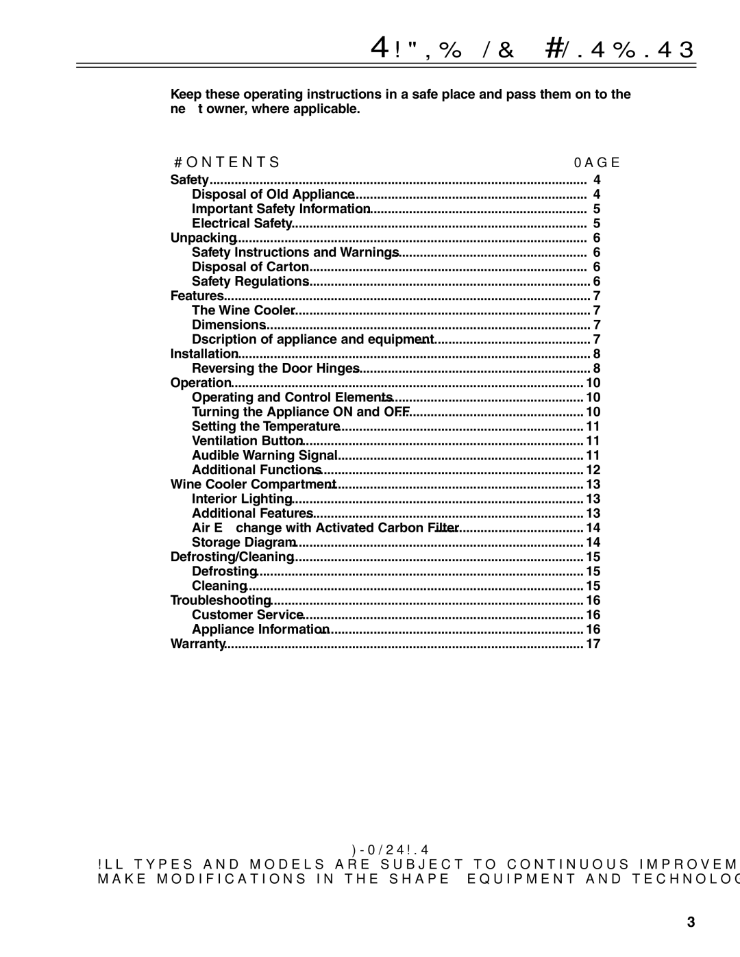 Liebherr WS14300 manual Table of Contents 