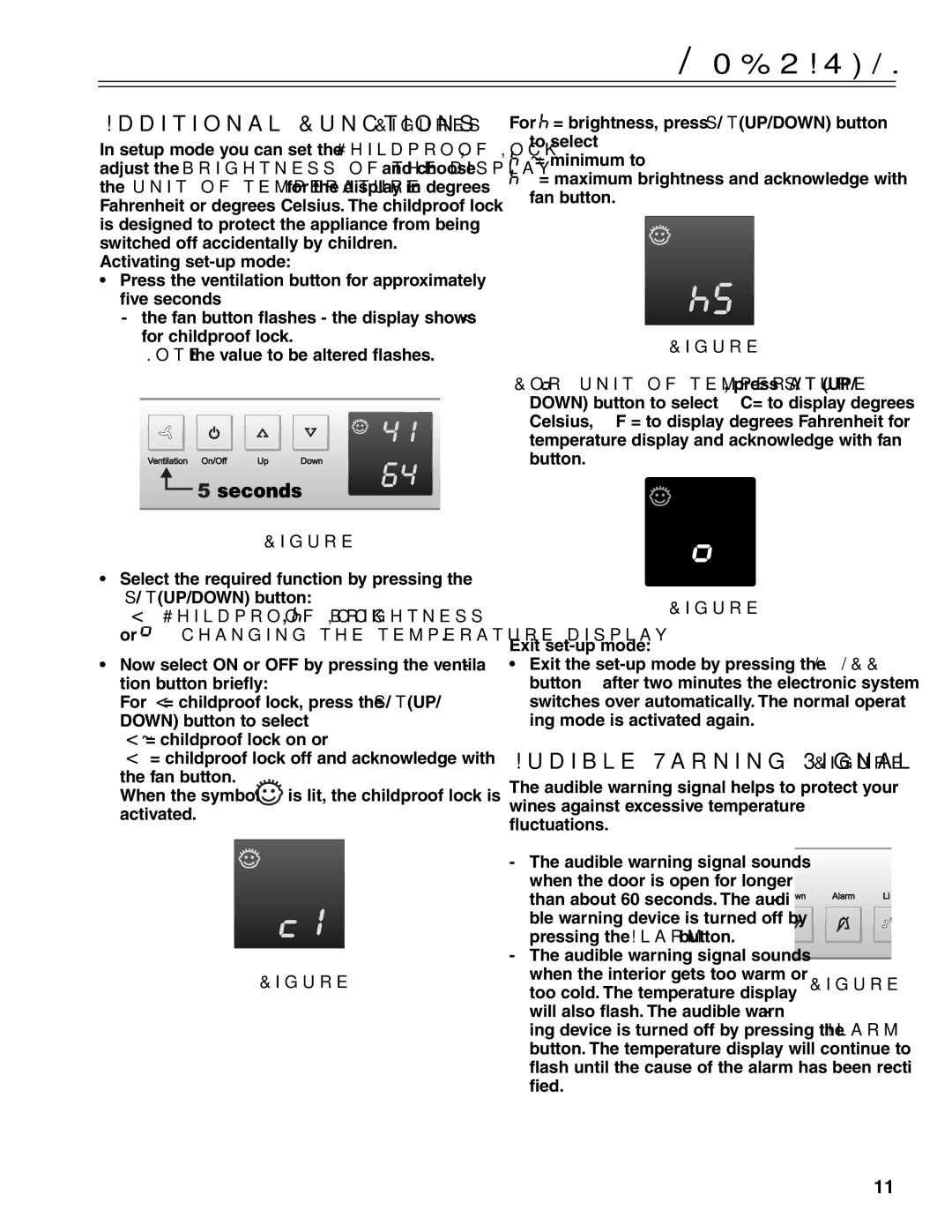 Liebherr WU 40 manual Additional Functions Figures 9, Audible Warning Signal Figure 