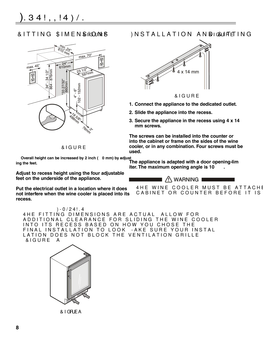 Liebherr WU 40 manual Fitting Dimensions Figure, Installation and Fitting Figure 