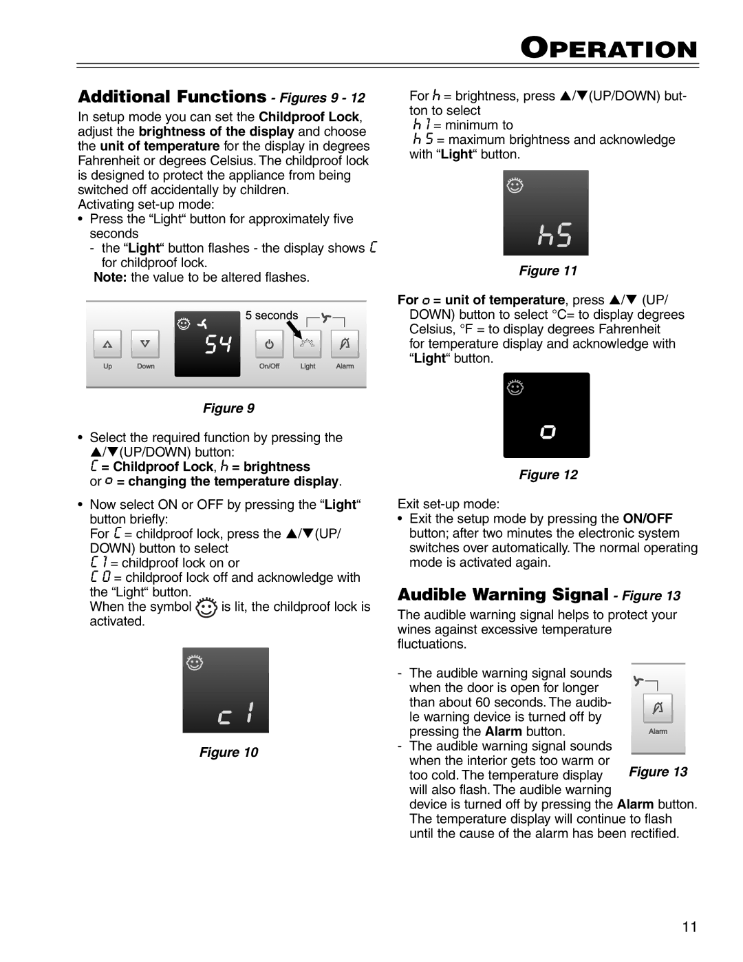 Liebherr WU 56 manuel dutilisation Additional Functions Figures 9, Audible Warning Signal Figure 