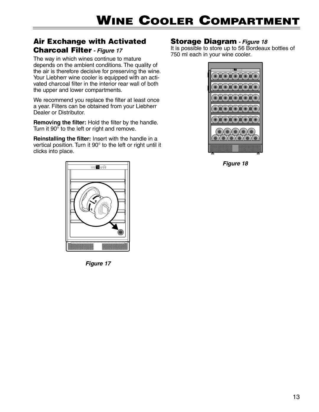 Liebherr WU 56 manuel dutilisation Air Exchange with Activated Charcoal Filter Figure, Storage Diagram Figure 