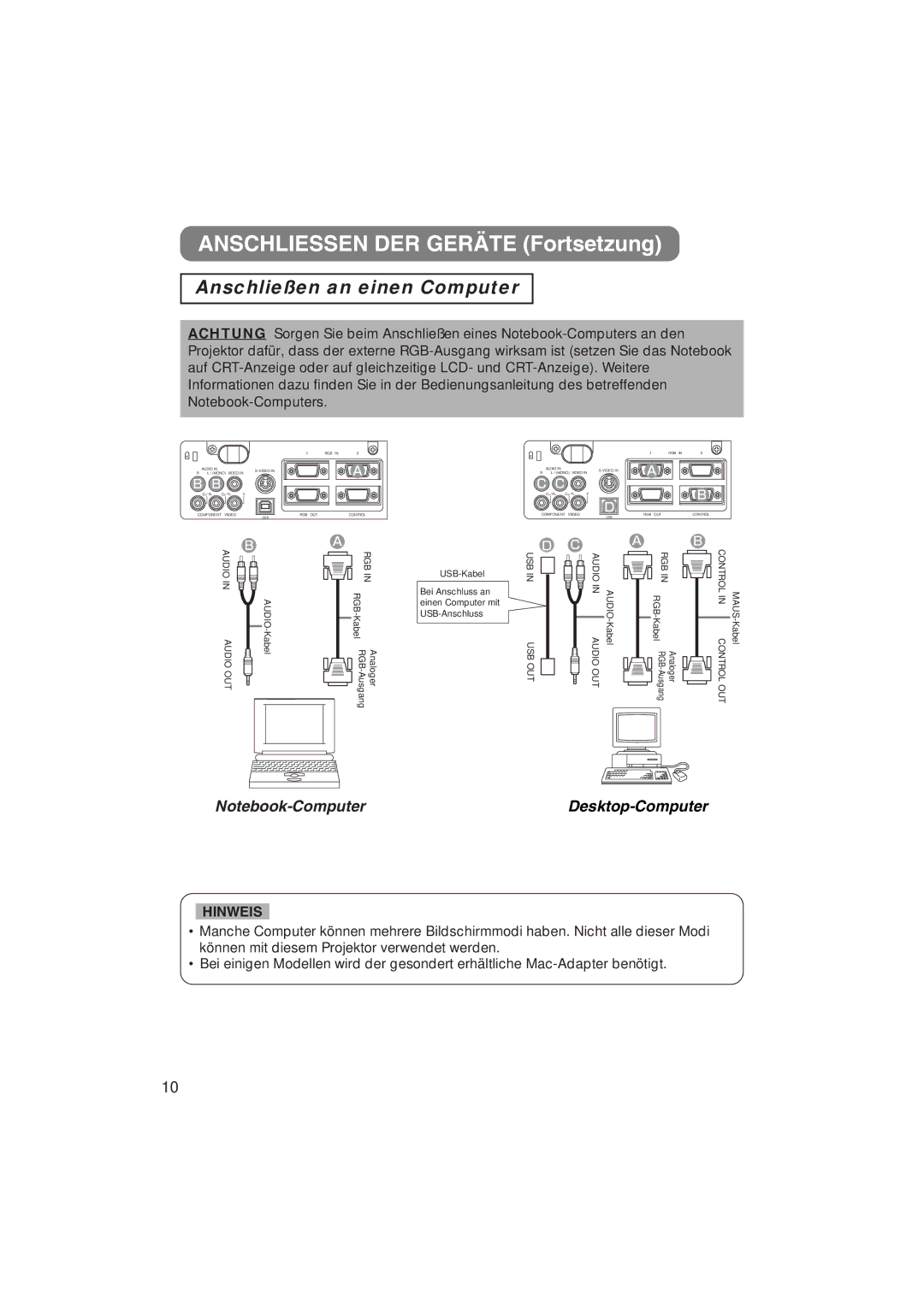 Liesegang 293, 292 user manual Anschliessen DER Geräte Fortsetzung, Anschließen an einen Computer 