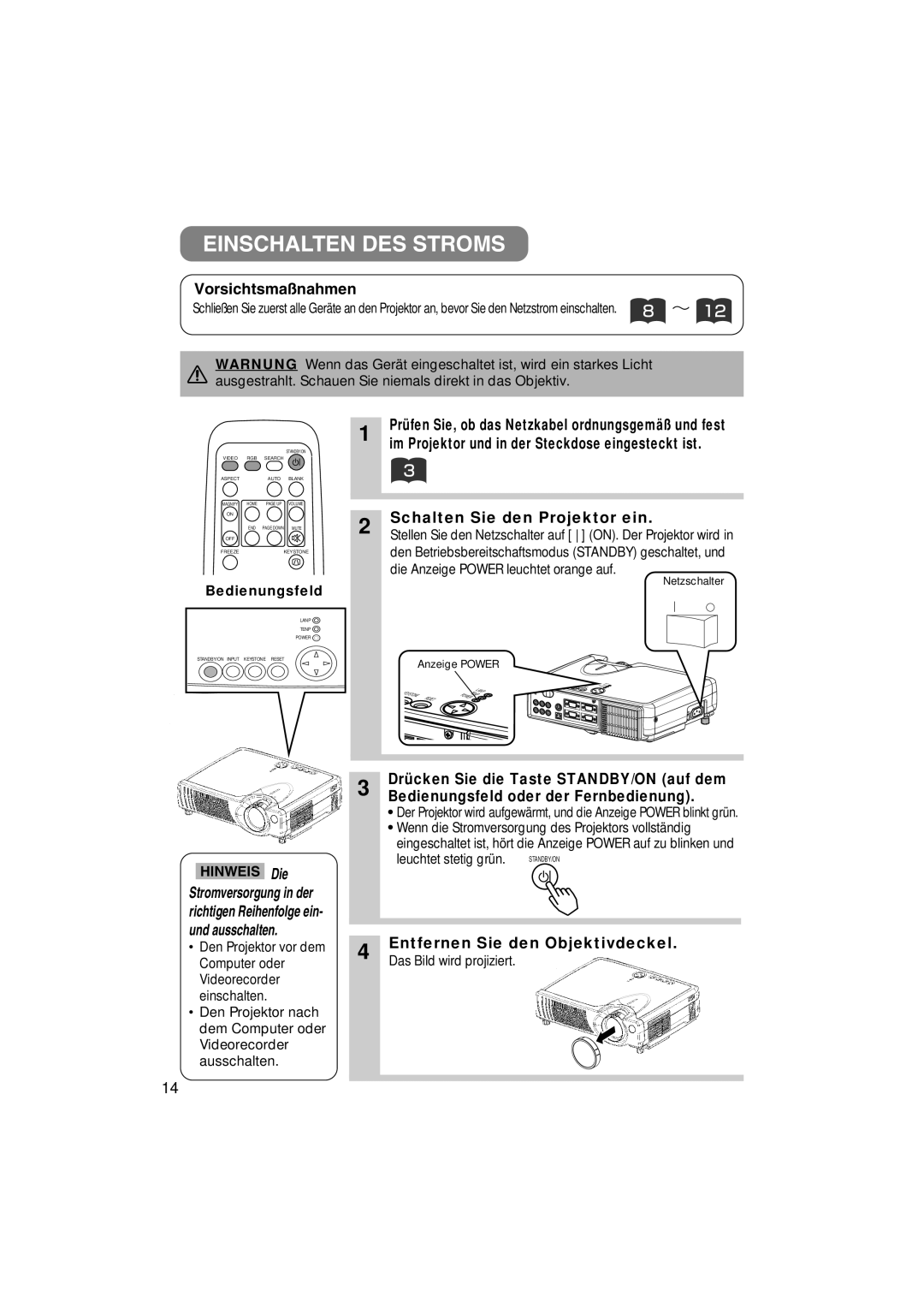 Liesegang 293, 292 user manual Einschalten DES Stroms 