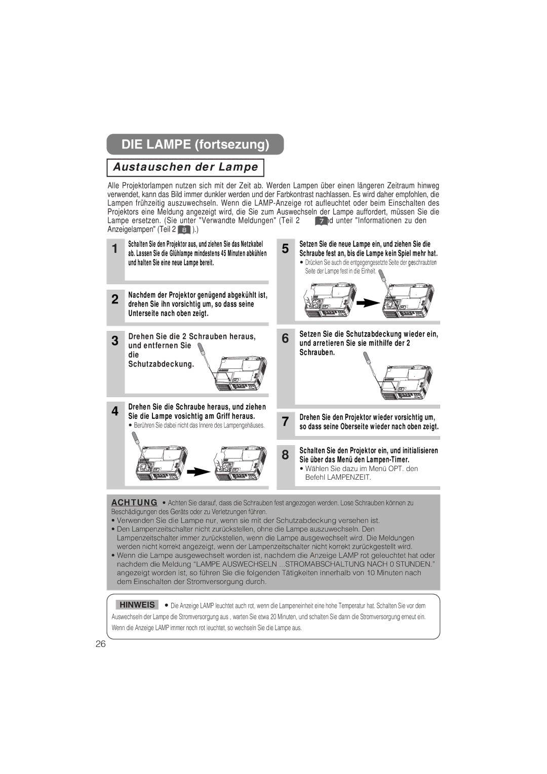 Liesegang 293, 292 user manual Austauschen der Lampe 