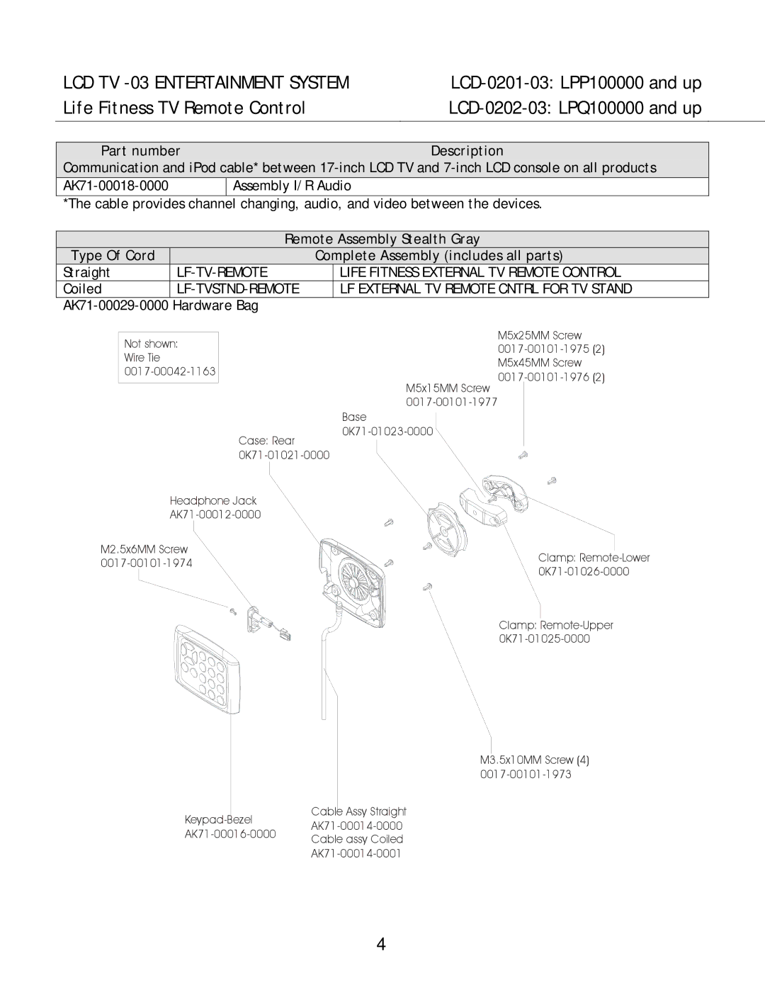 Life Fitness 0202-03, 0201-03 manual LCD TV -03 Entertainment System 