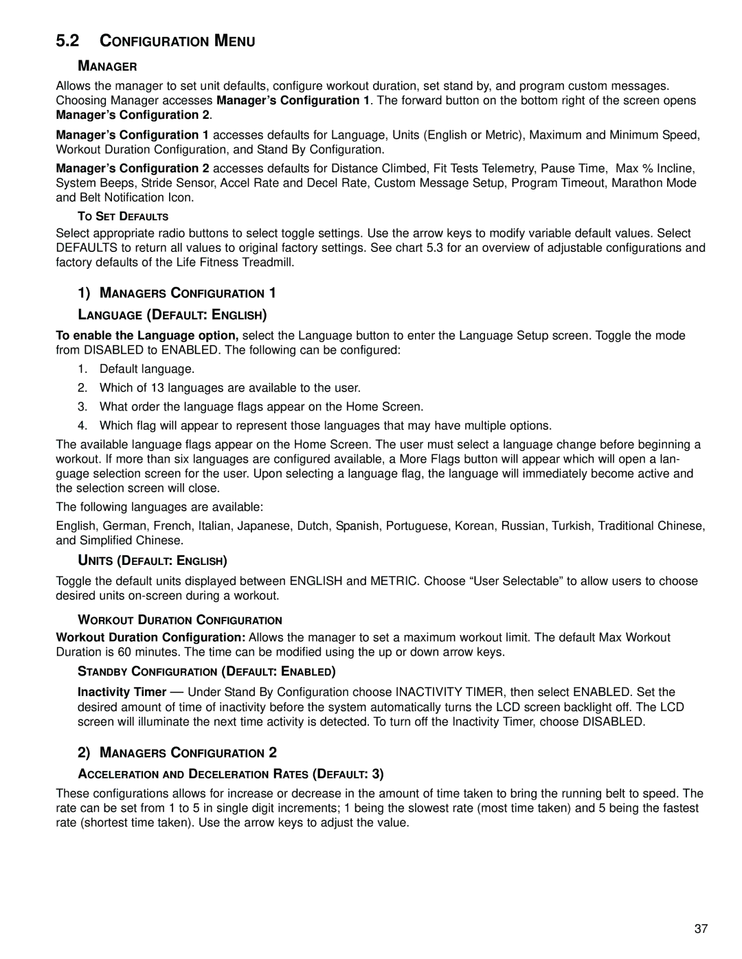 Life Fitness 15" Console operation manual Configuration Menu 