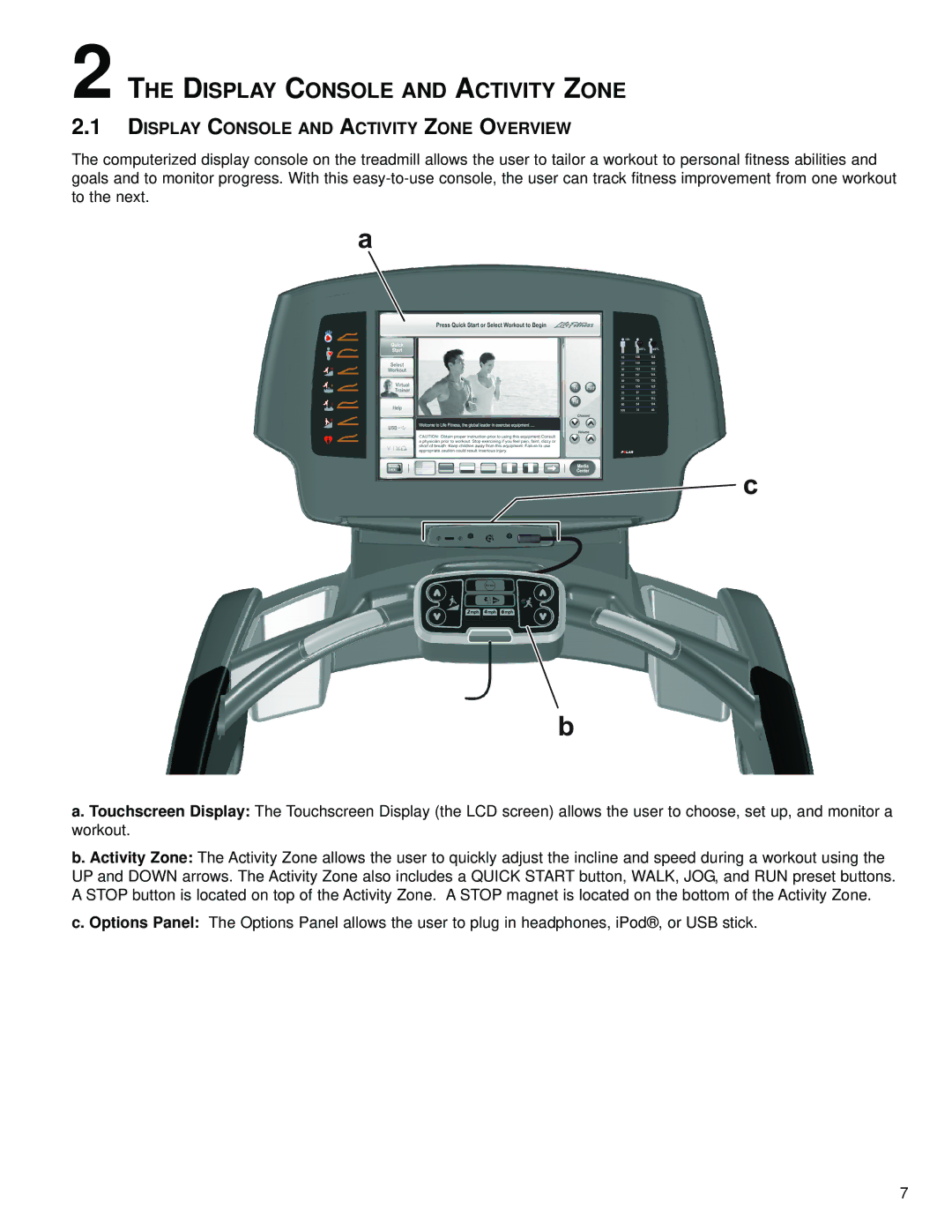 Life Fitness 15" Console operation manual Display Console and Activity Zone Overview 