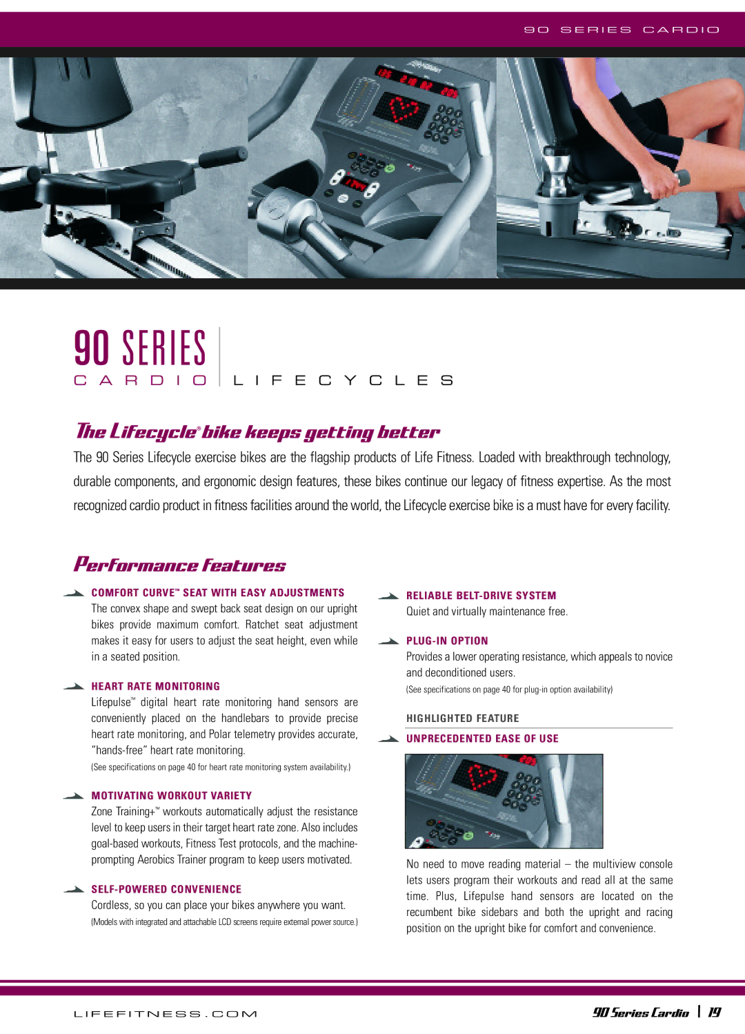 Life Fitness 18 \ 90 Series manual Lifecyclebike keeps getting better, Performance features 