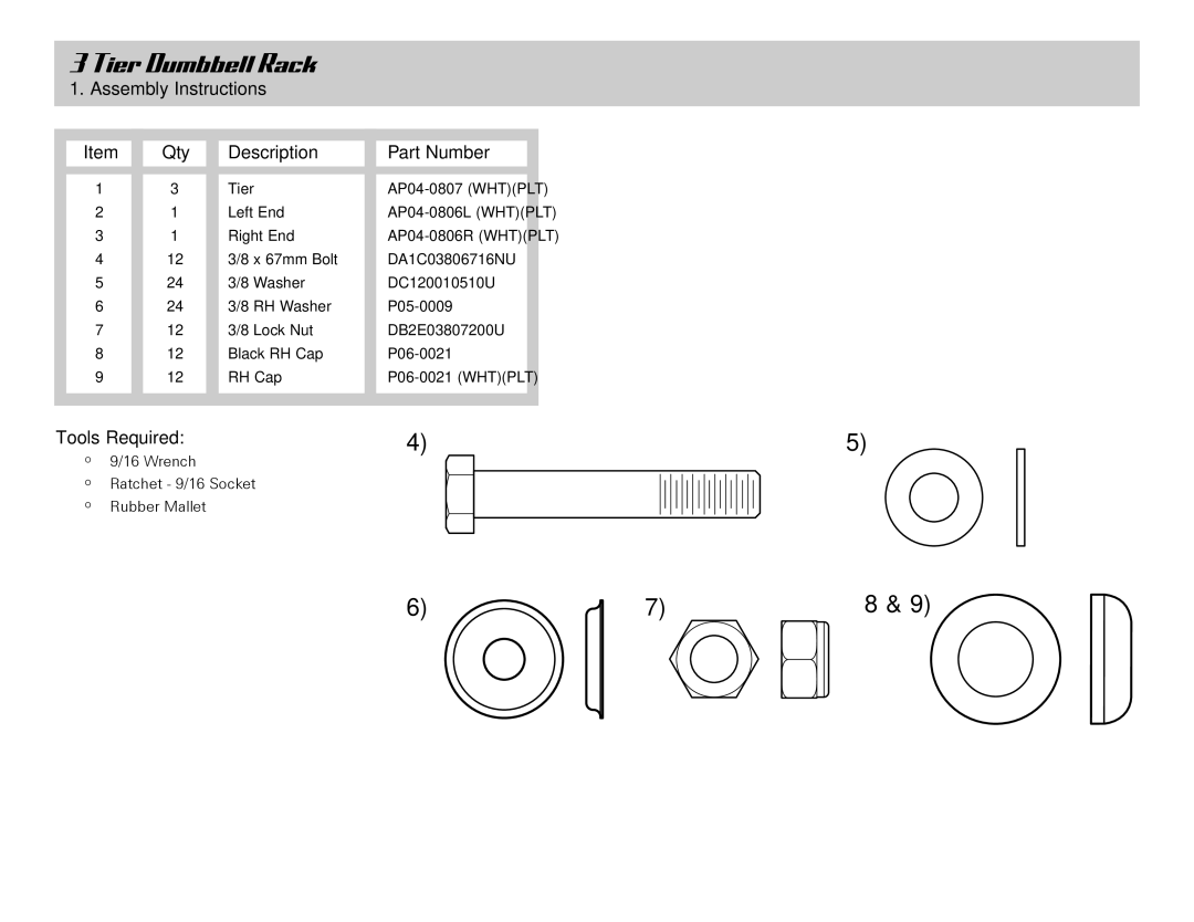 Life Fitness 3 Tier Dumbbell Rack owner manual Assembly Instructions 