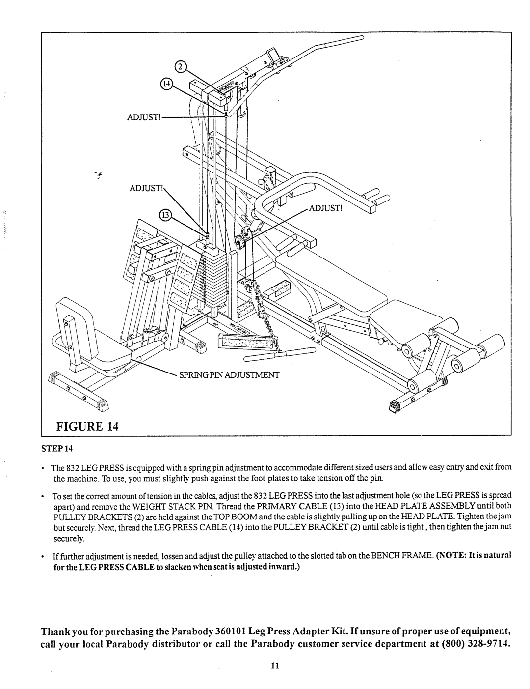 Life Fitness 360101 manual Adjust ~ Sprig PIN Adjustment Step 