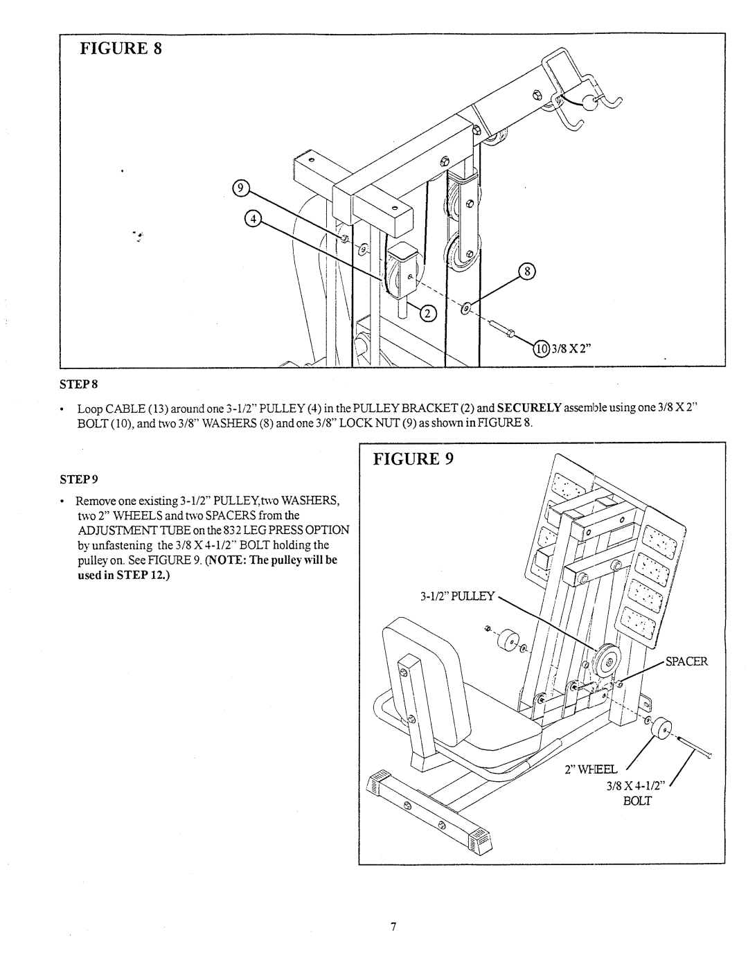 Life Fitness 360101 manual Wheel, Bolt 