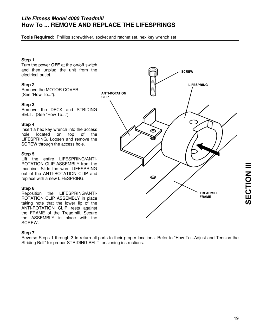 Life Fitness 4000 service manual How To ... Remove and Replace the Lifesprings 