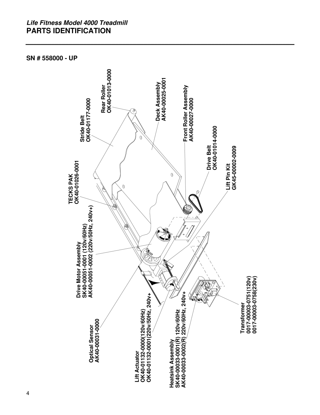 Life Fitness 4000 service manual OK40-01177-0000, AK40-00051-0002 220v/50Hz, 240v+ 