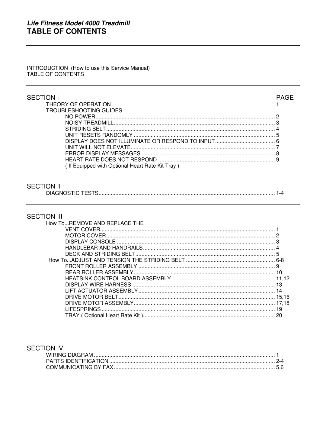 Life Fitness 4000 service manual Table of Contents 