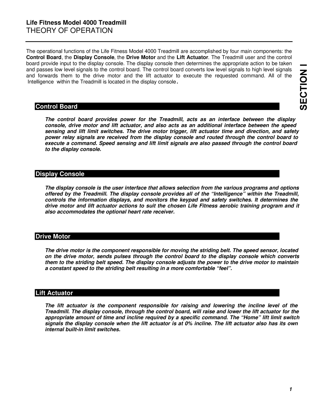 Life Fitness 4000 service manual Theory of Operation, Control Board 