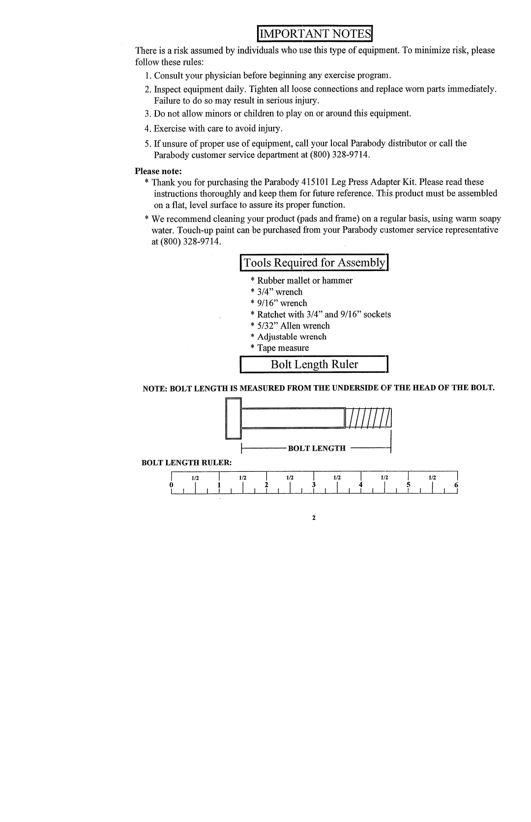 Life Fitness 415101 manual Bolt Length Ruler 