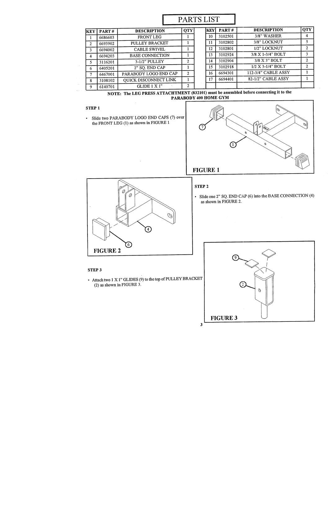 Life Fitness 415101 manual Parts List 