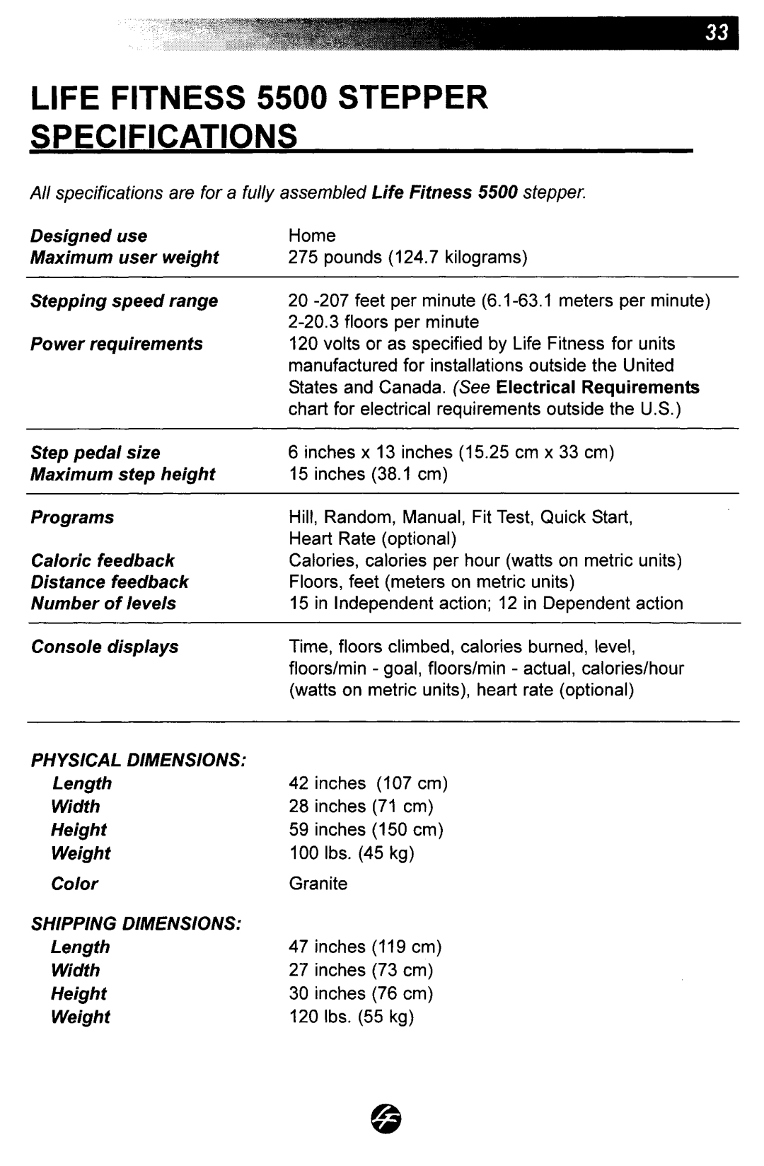 Life Fitness 5500 manual 