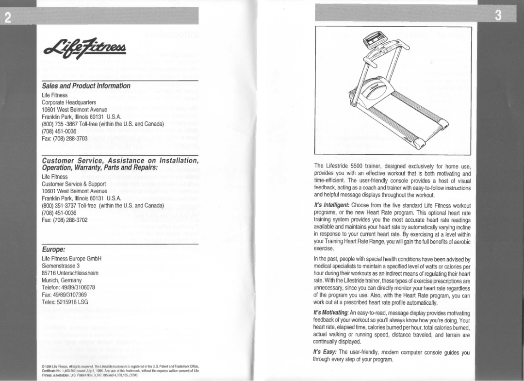 Life Fitness 5500 manual Europe, Exercise 