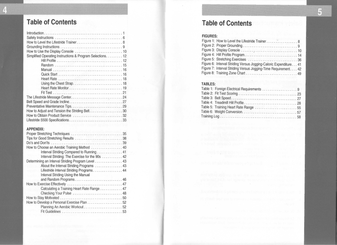 Life Fitness 5500 manual Table of Contents 