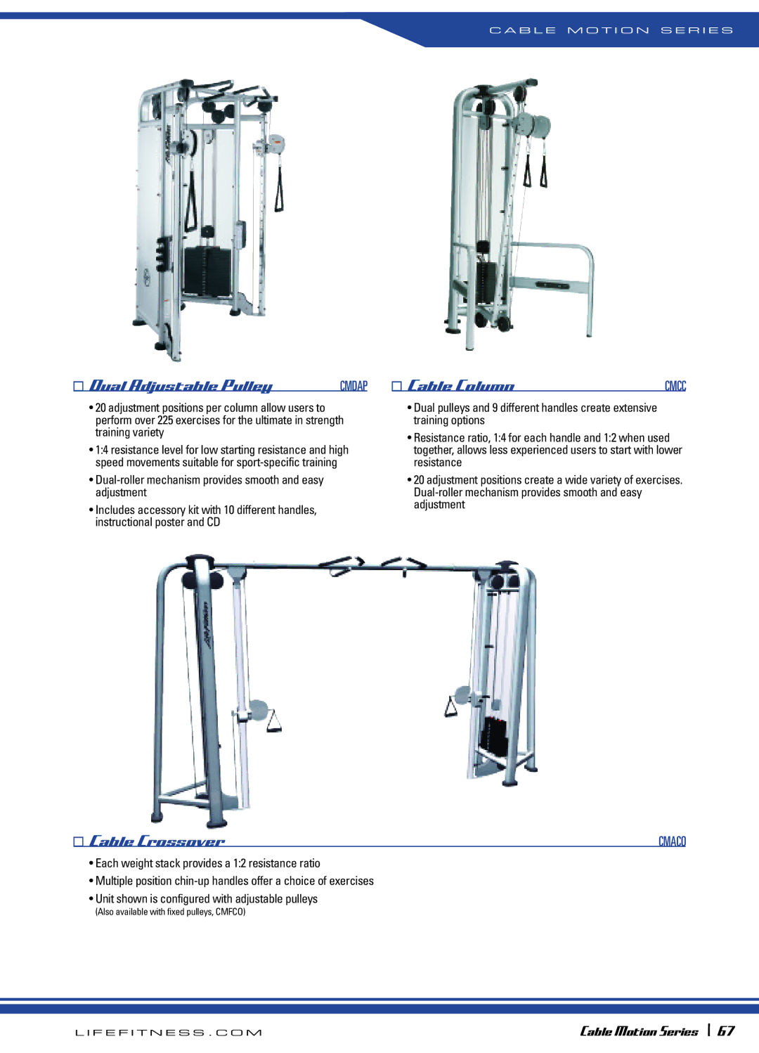 Life Fitness 64 manual Cable Column, Cable Crossover 