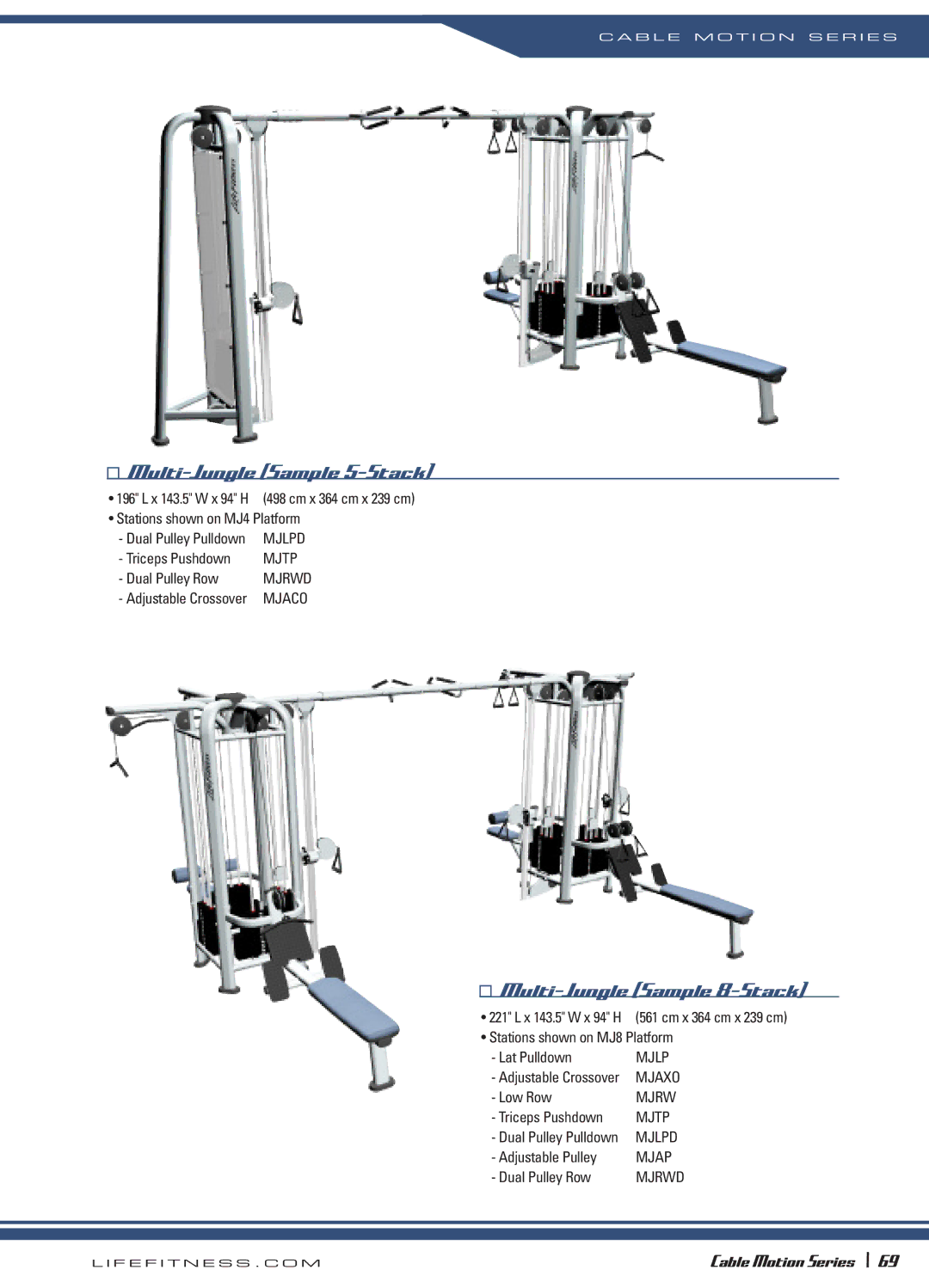 Life Fitness 64 manual Multi-Jungle Sample 5-Stack, Multi-Jungle Sample 8-Stack 