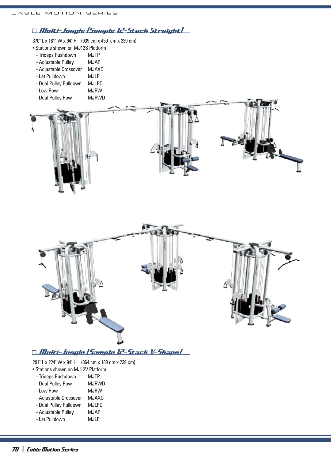 Life Fitness 64 manual Multi-Jungle Sample 12-Stack Straight, Multi-Jungle Sample 12-Stack V-Shape 