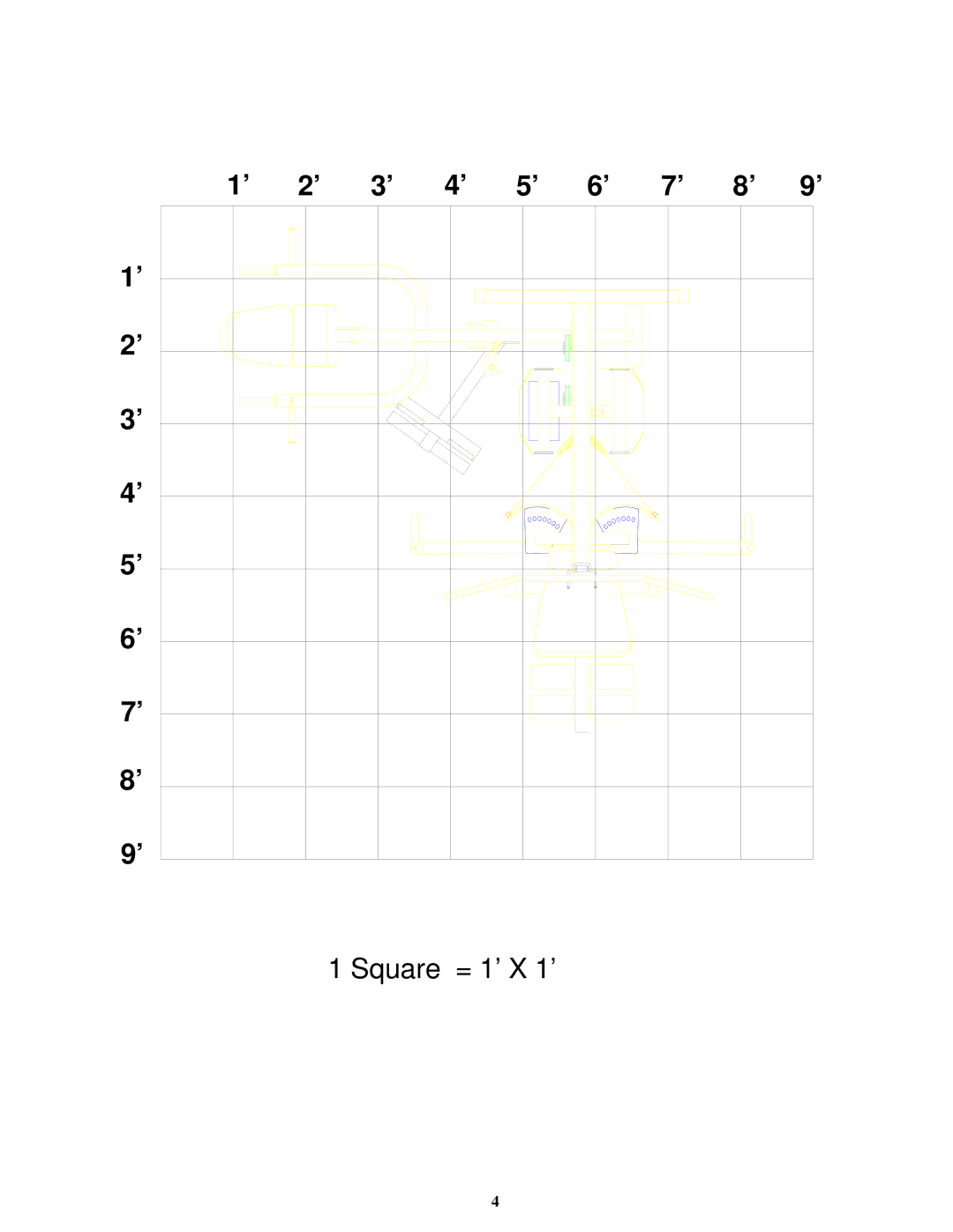 Life Fitness 660 manual Square = 1’ X 1’ 