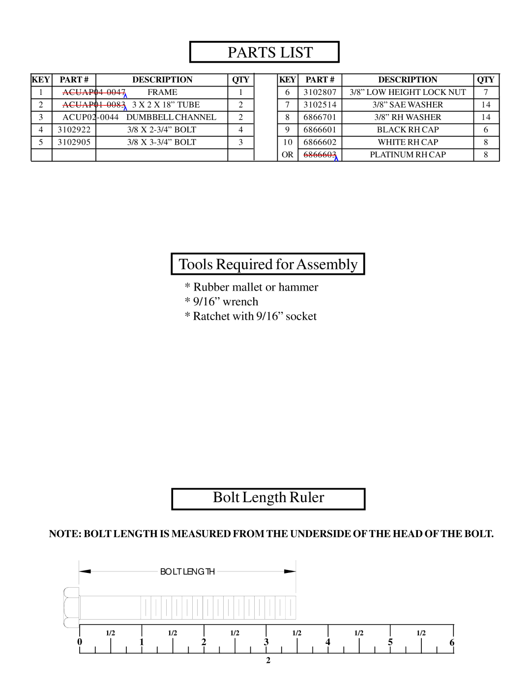 Life Fitness 7189501 manual Parts List 