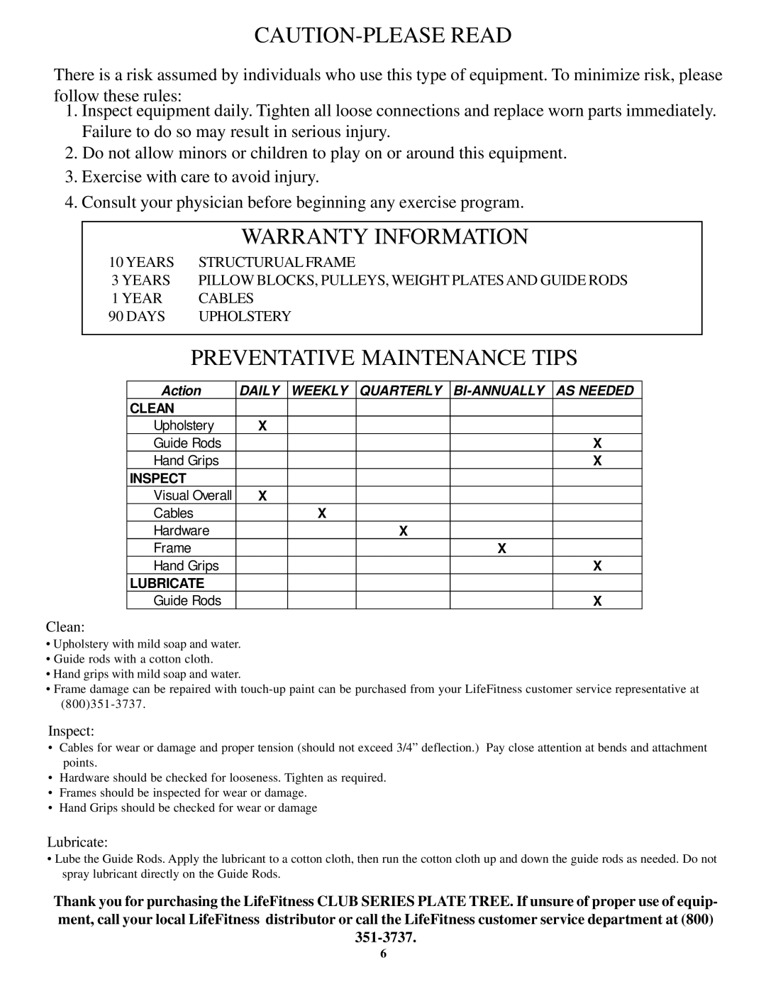 Life Fitness 7189501 manual Warranty Information 