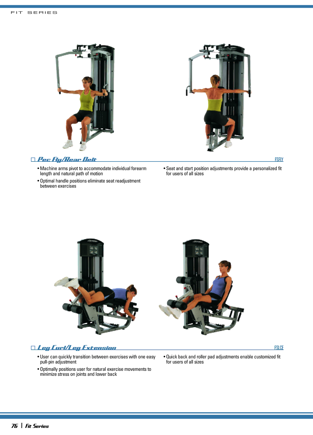 Life Fitness 72\Fit Series manual Pec Fly/Rear Delt, Leg Curl/Leg Extension 