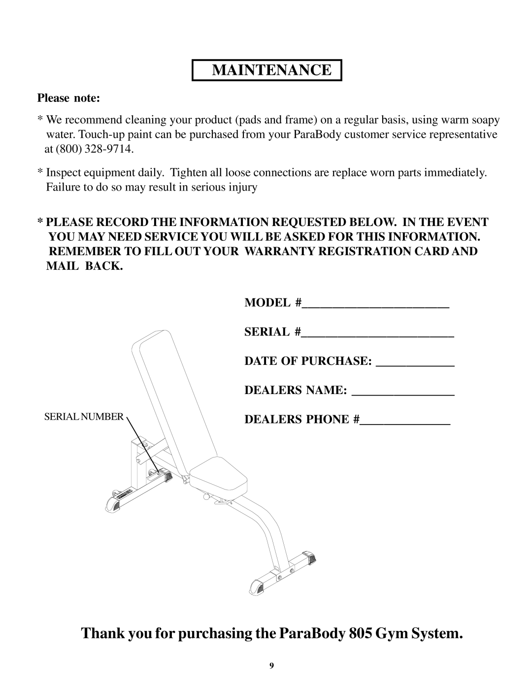 Life Fitness 805 manual Maintenance 