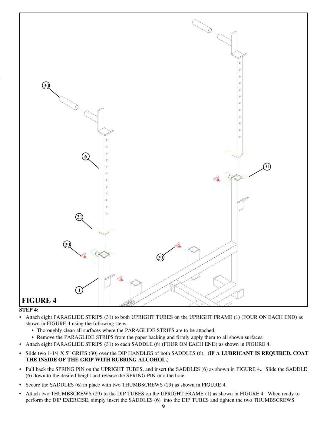 Life Fitness 807 manual Inside of the Grip with Rubbing Alcohol 