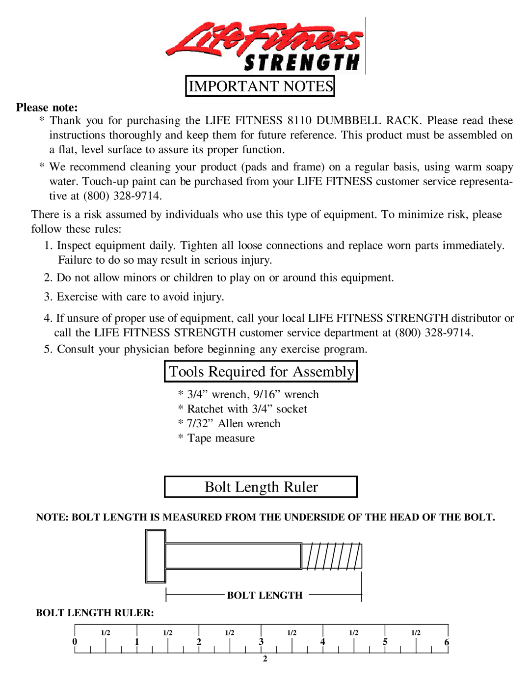 Life Fitness 8110 manual Tools Required for Assembly 