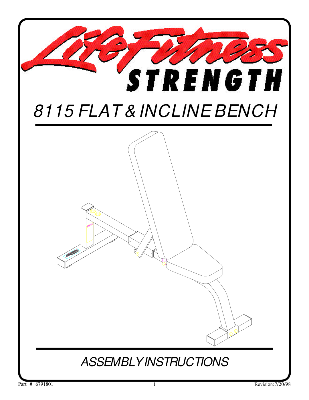 Life Fitness 8115 manual Flat & Incline Bench 