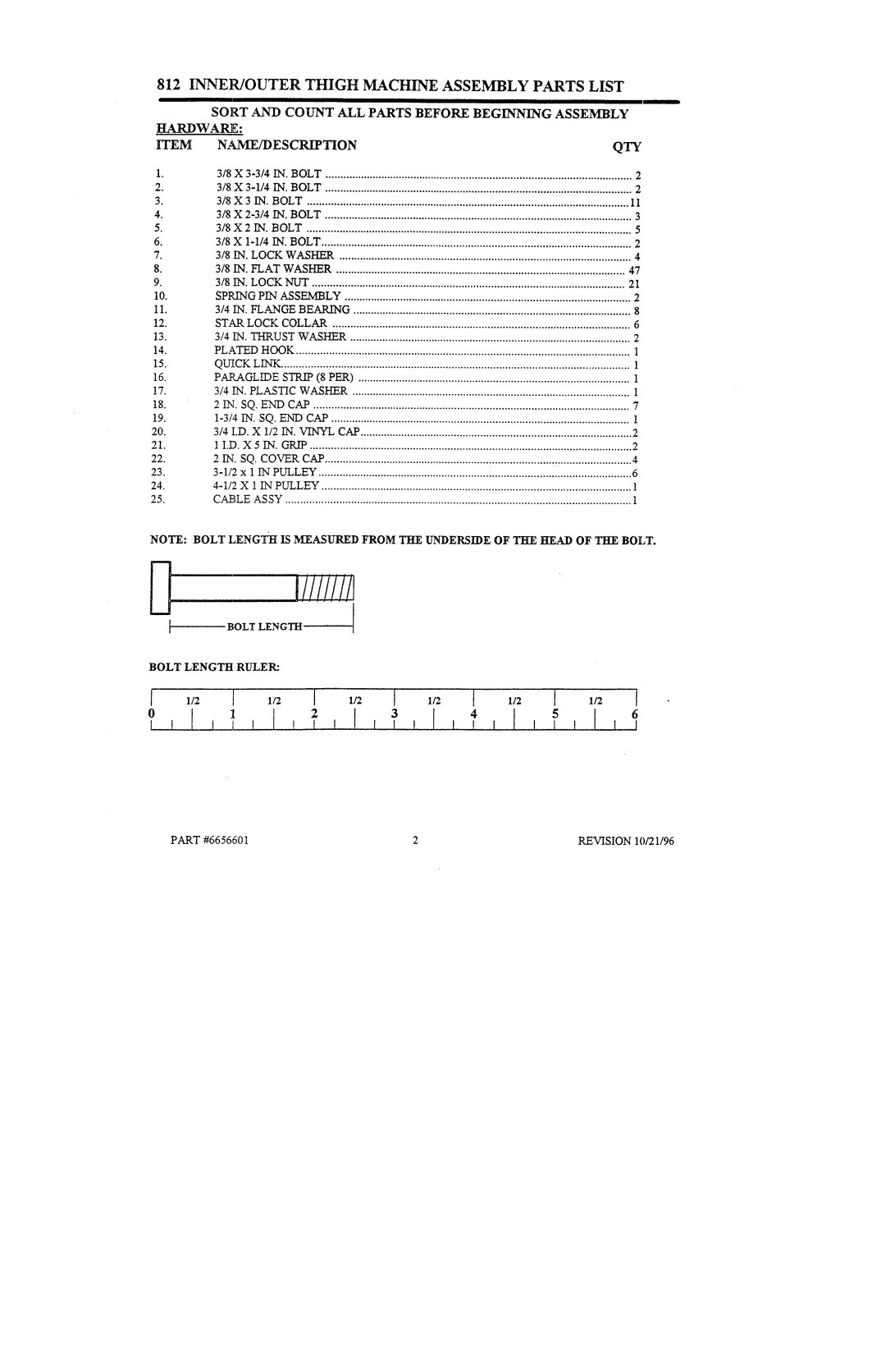 Life Fitness 812102 manual INNER/OUTER Thigh Machineassemblyparts List 