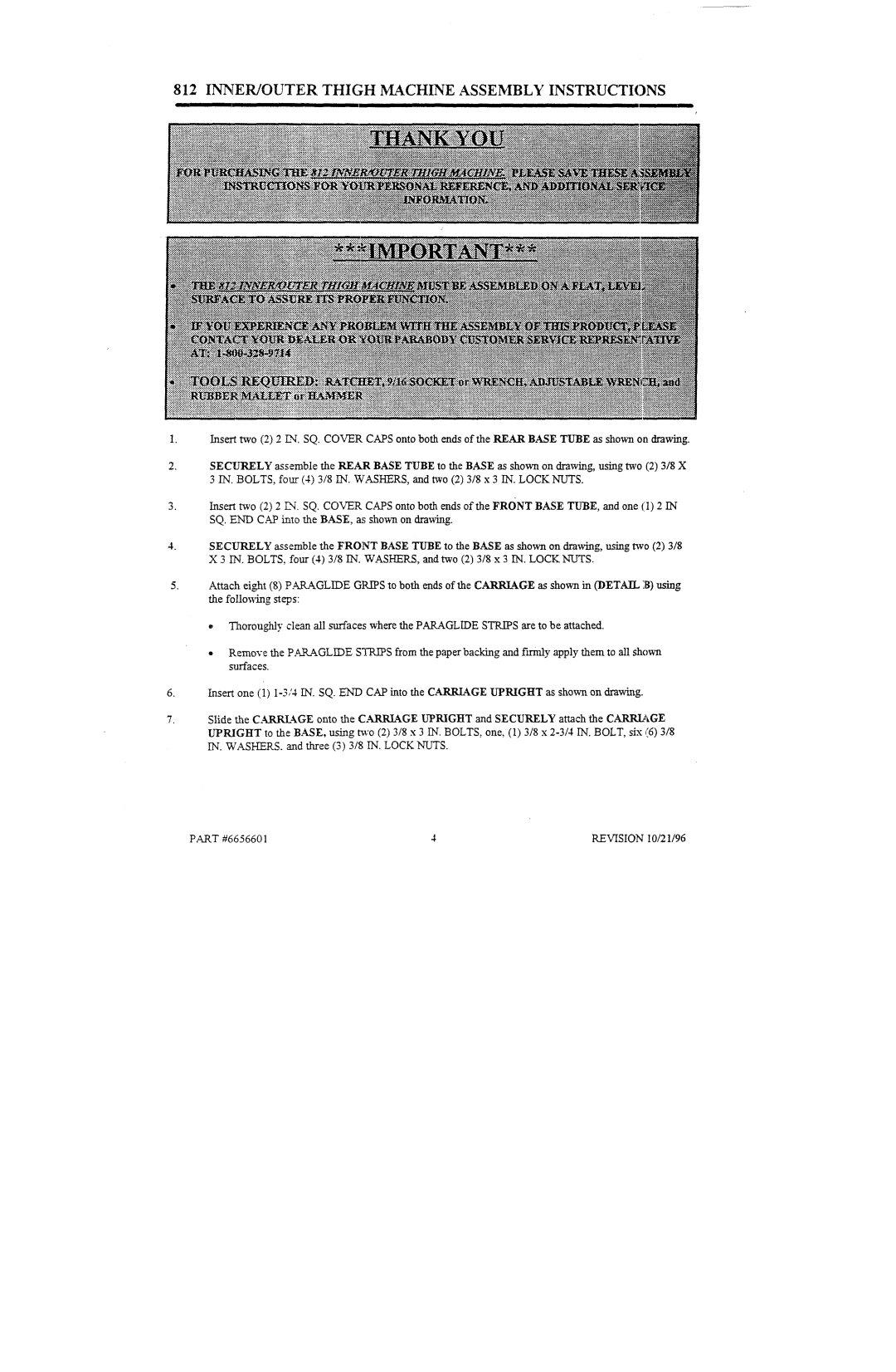 Life Fitness 812102 manual INNER/OUTER Thigh Machine Assembly Instructions 