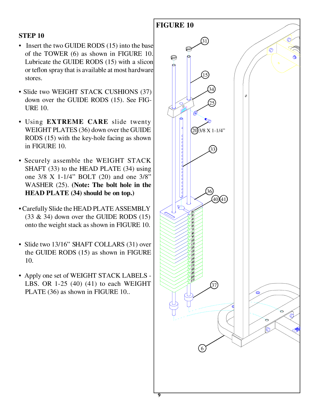 Life Fitness 8210 manual Head Plate 34 should be on top 