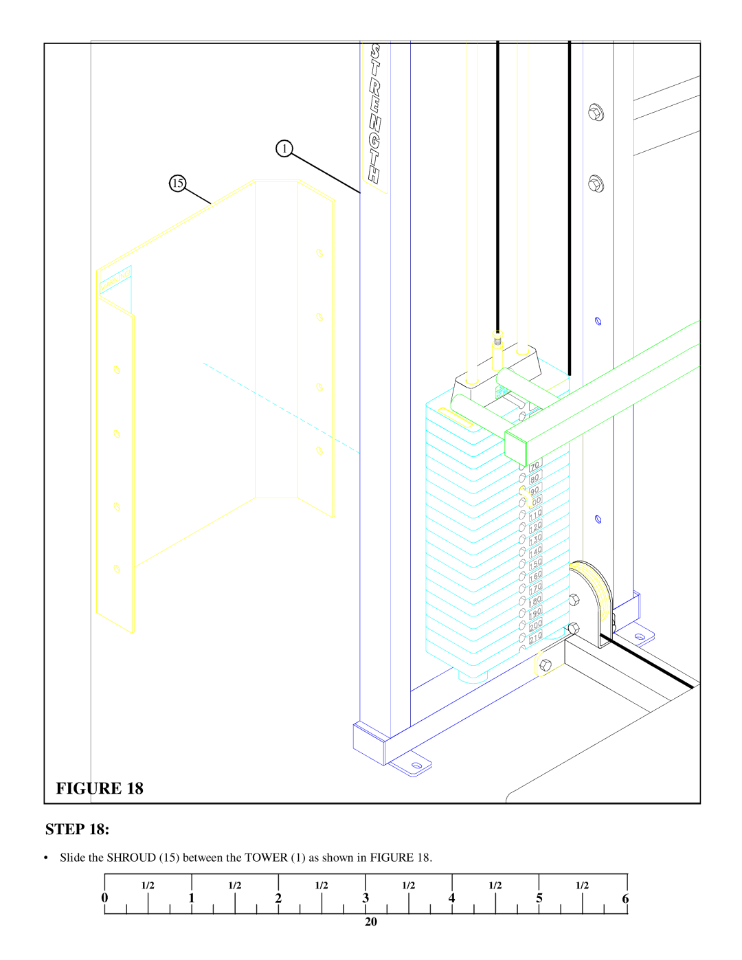 Life Fitness 8215 manual Slide the Shroud 15 between the Tower 1 as shown in Figure 