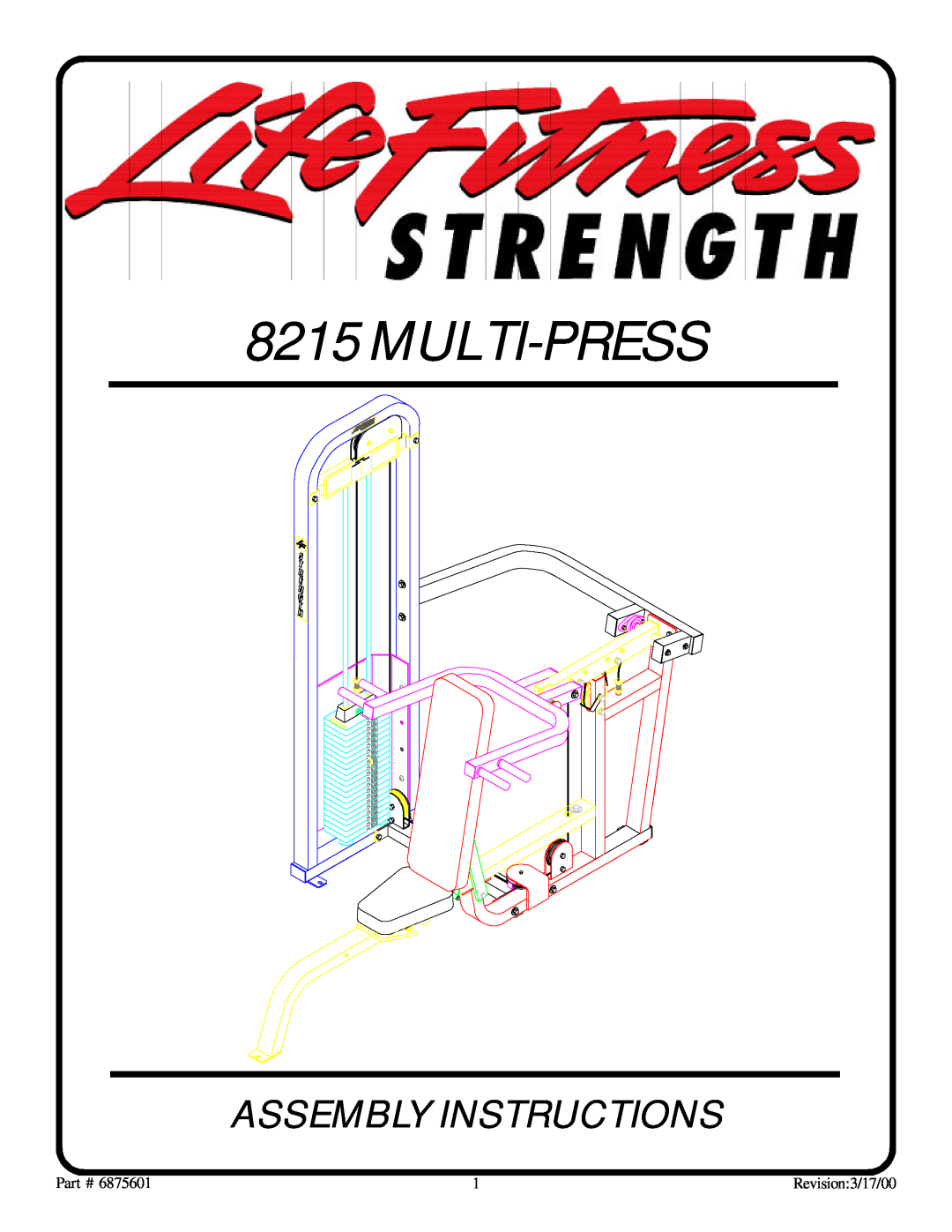 Life Fitness 8215 manual Multi-Press, Assembly Instructions 