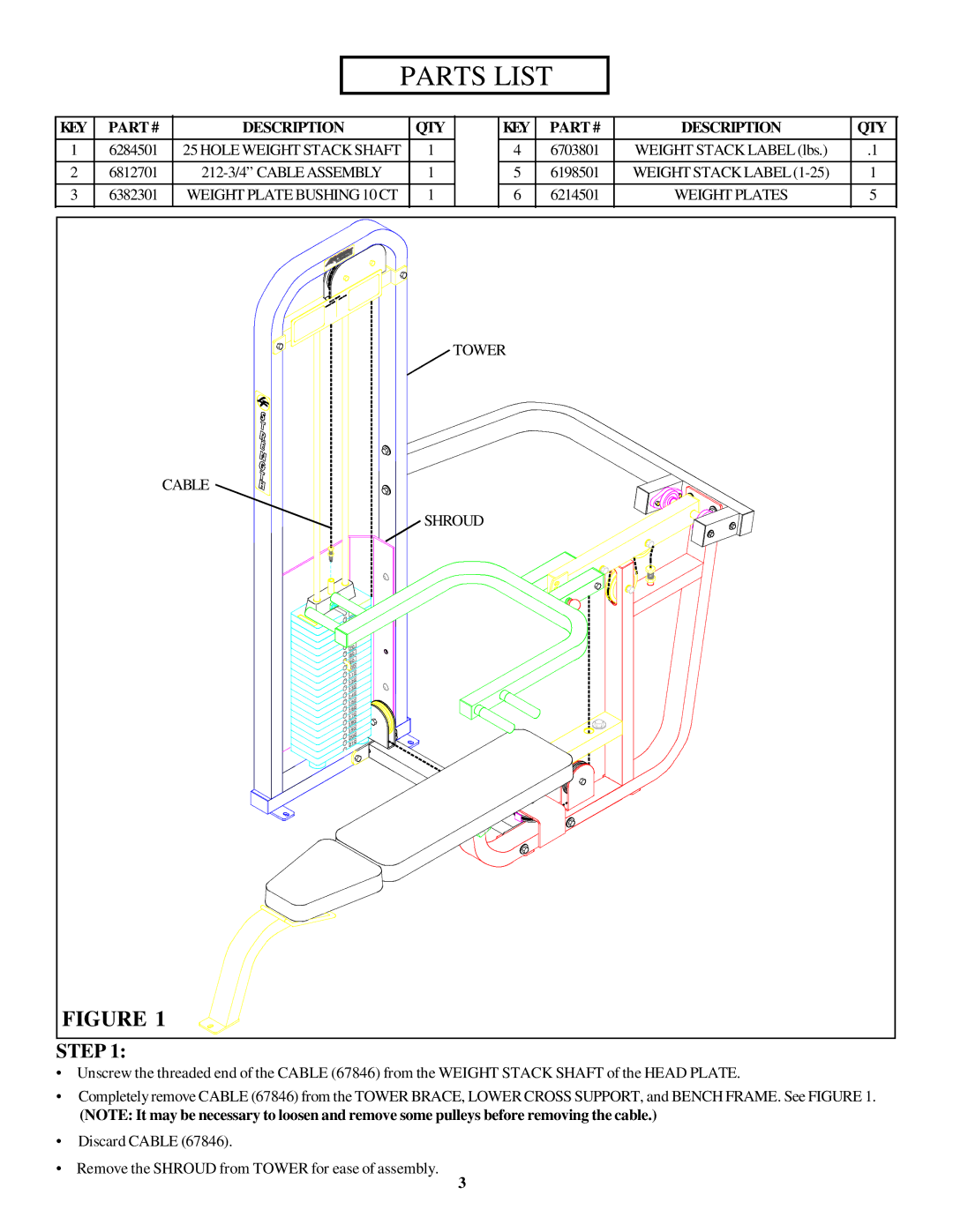 Life Fitness 8216 manual Parts List 