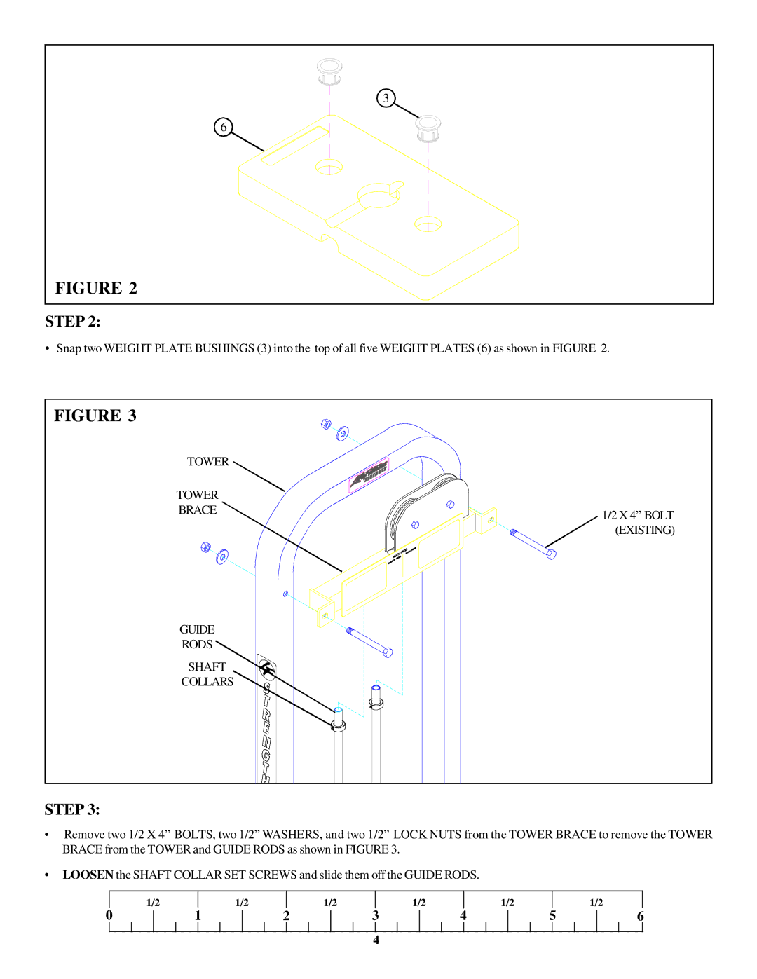 Life Fitness 8216 manual Tower Brace Guide Rods Shaft Collars X 4 Bolt Existing 