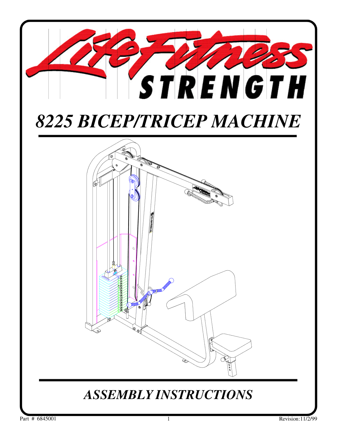 Life Fitness 8225 manual BICEP/TRICEP Machine 